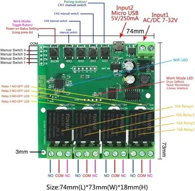 4-Channel WiFi Smart Switch Relay Module, Tuya/Smart Life photo 9