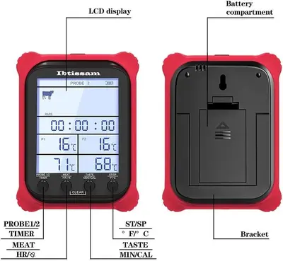 Dual-Probe Digital Grill and Meat Thermometer with Timer, 3.6" LCD photo 5