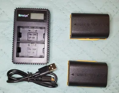 2-Pack Replacement Canon LP-E6/LP-E6N Batteries with Charging Dock photo 2