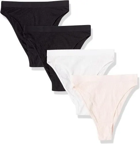 Women's XS Ribbed Cotton High-Waist Tanga Underwear, 4-Pack