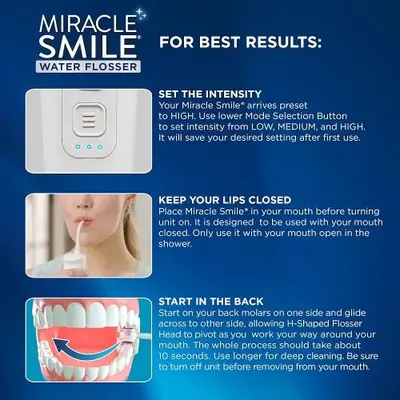 Miracle Smile Cordless Water Flosser with H-Shaped Head and 4 Jets photo 7