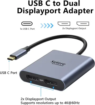 USB-C to Dual 4K DisplayPort Splitter Adapter, 4K 60Hz photo 2