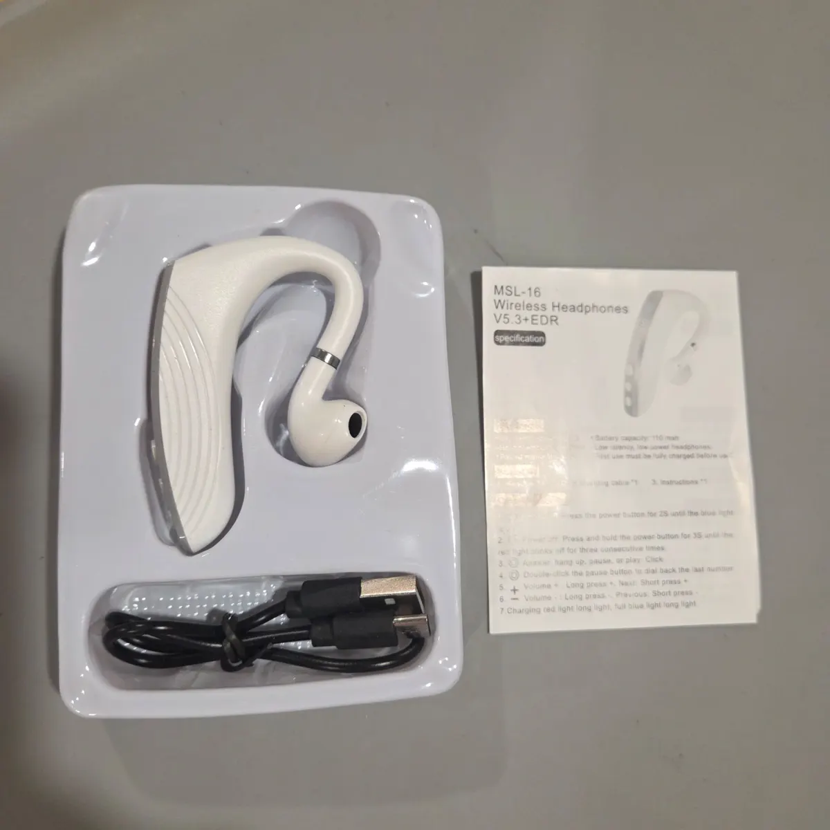 Wireless Business Bluetooth Headset, Model MSL-16, Single Ear